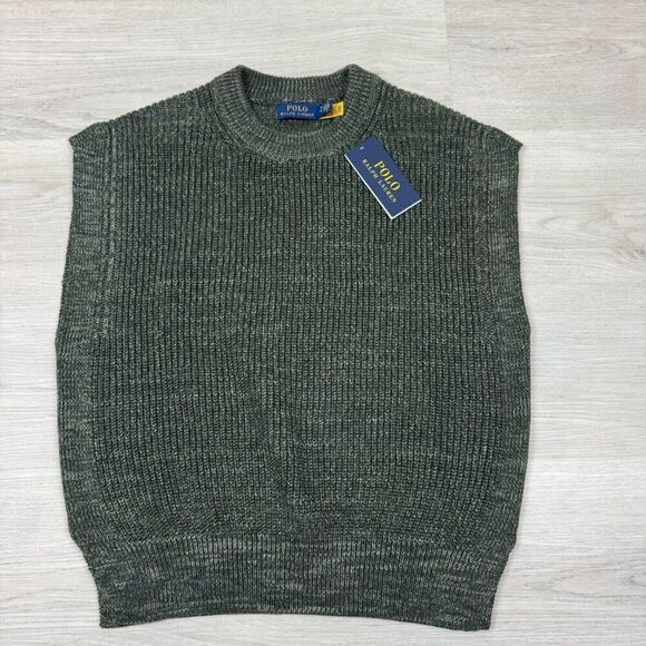 Polo Ralph Lauren Wool Sweater Vest Womens XS Olive Green Rib Knit Dolman - Picture 1 of 7